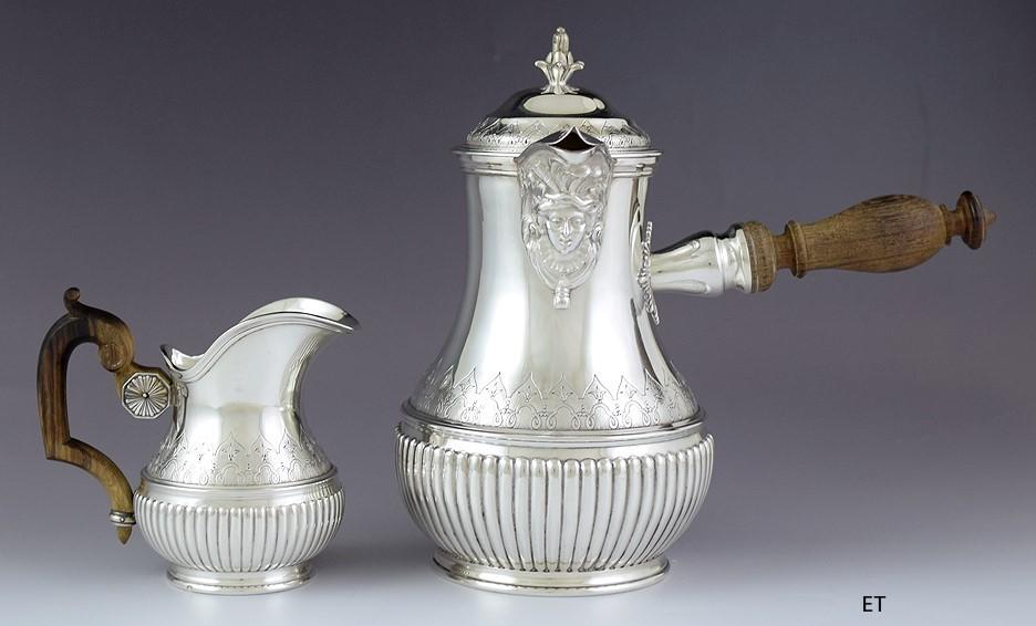 Superb French Silver 2pc Falkenberg Teapot/Coffee Pot & Creamer
