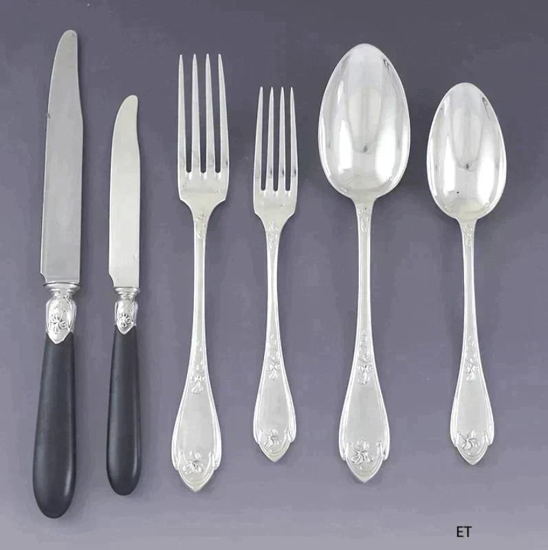Superb French 950 Silver Art Nouveau 84pc Flatware Set Serves 12
