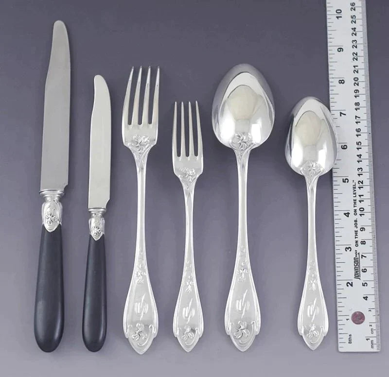 Superb French 950 Silver Art Nouveau 84pc Flatware Set Serves 12