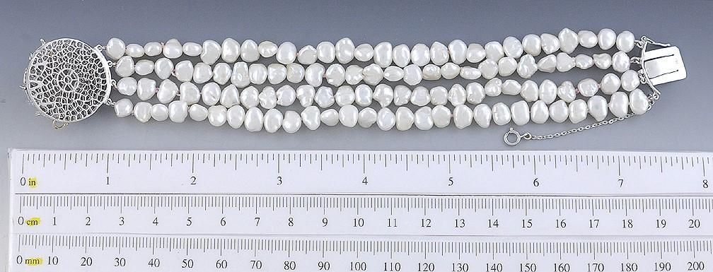 Fine 14K White Gold and Pearl Bracelet w/ Diamonds