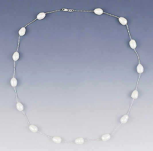 Beautiful 14k White Gold & Circled Pearl Necklace