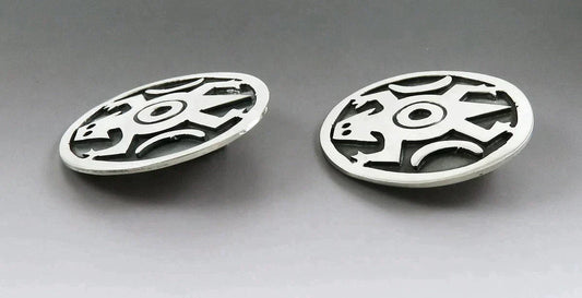 Charming Pair VTG Mexico Sterling Silver Horned Lizard Moon Clip On Earrings