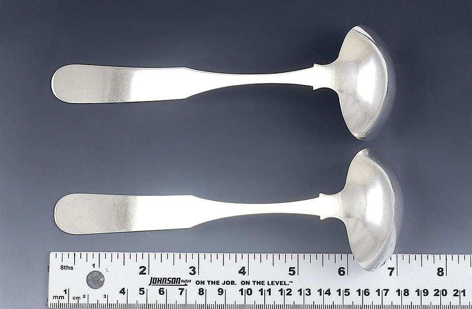 Pair Antique 1820s American Coin Silver Fiddle Gravy Sauce Ladles 7"