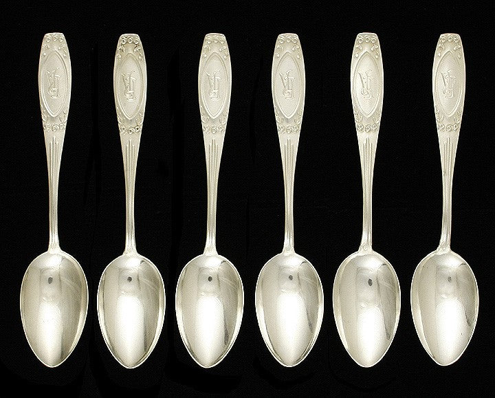 6 Antique c1925 German Silver Peterseldt Floral Teaspoons 5 3/8"