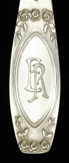 6 Antique c1925 German Silver Peterseldt Floral Teaspoons 5 3/8"
