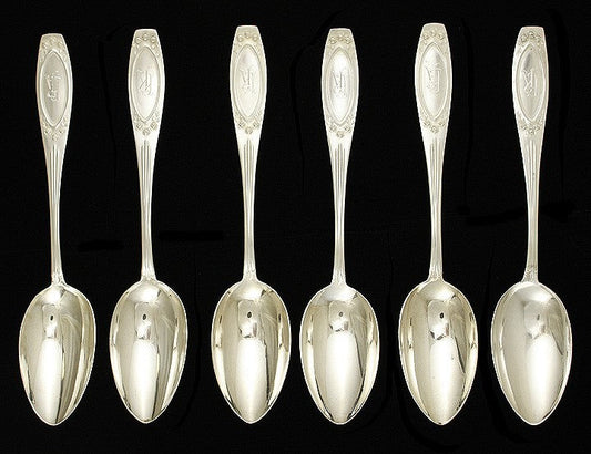 Antique c1925 German Silver Floral Petersfeldt Table Soup Spoons 8 3/8"