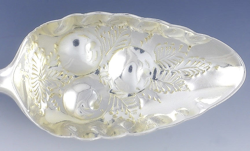 1804 Antique English Georgian Sterling Silver Chased Fruit Serving Spoon