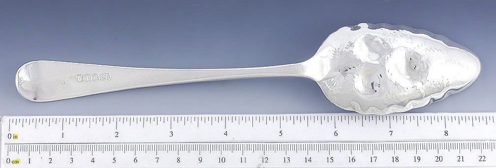 1804 Antique English Georgian Sterling Silver Chased Fruit Serving Spoon
