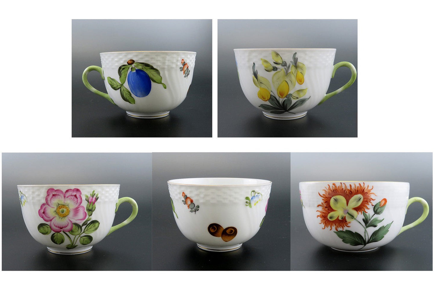 Great set 6 Herend Porcelain Market Garden Teacups and Saucers