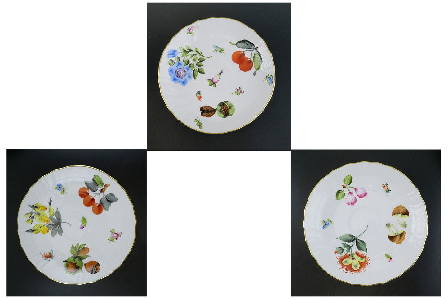 Great set 6 Herend Porcelain Market Garden Teacups and Saucers