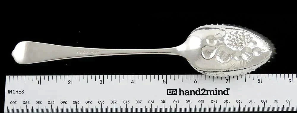 Antique 1892 English Elkington Sterling Silver Gold Wash Fruit Serving Spoon