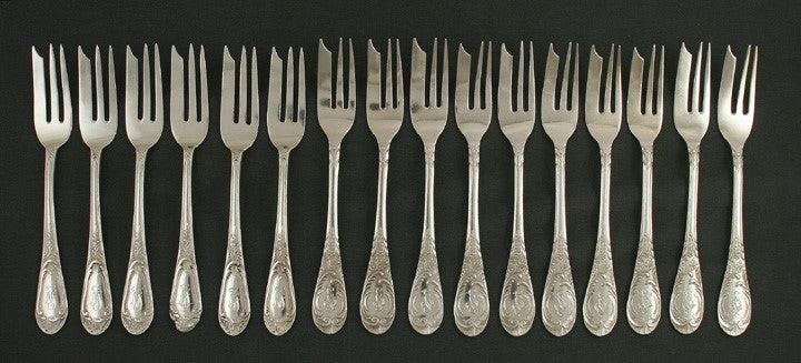 16 Vintage German Silver Floral Pastry Fish Dessert Forks 5 3/4"