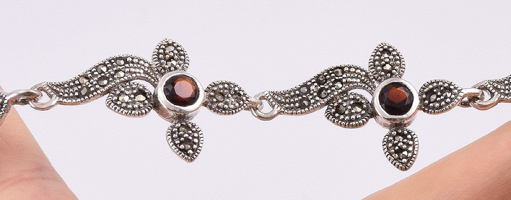 Fabulous Sterling Silver Necklace from Thailand w/ Red Garnets and Marcasites