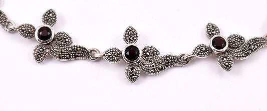 Fabulous Sterling Silver Necklace from Thailand w/ Red Garnets and Marcasites