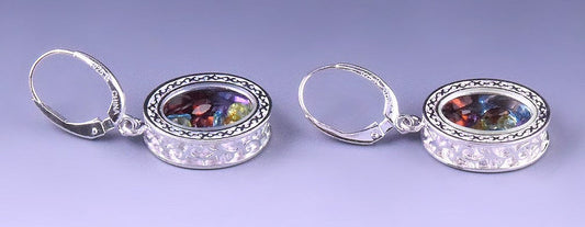 Pair of Sterling Silver Rainbow Gemstone Dangling Pierced Earrings