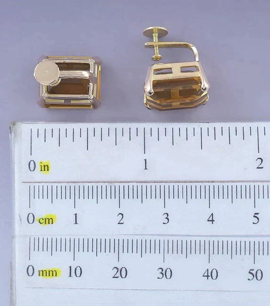 Fab Retro 18k Rose Gold Emerald-cut ~20ct Citrine Screwback Earrings