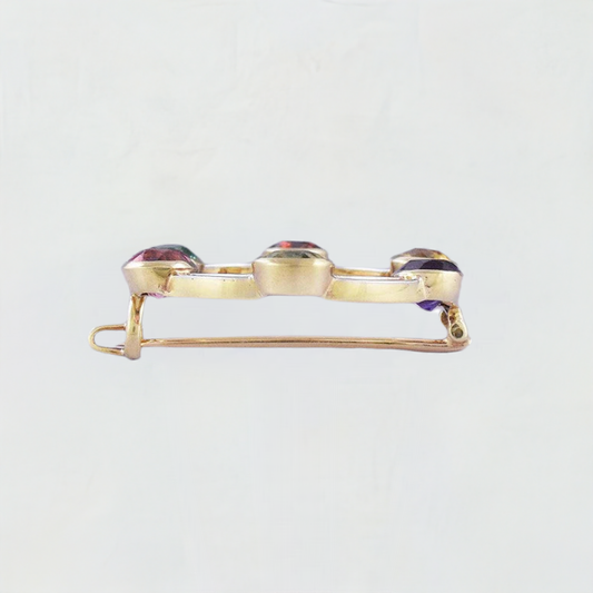 Eye-catching 18k Gold Amethyst Tourmaline Colorful Gemstone Pin / Brooch