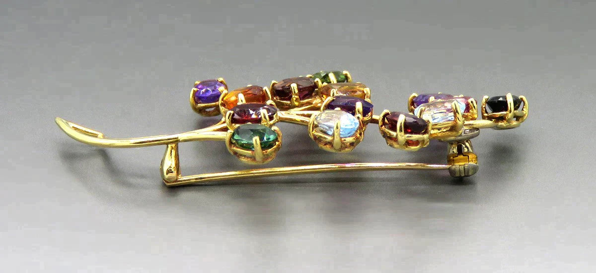 Fine Quality 18K Gold Natural Gemstone Flower Branch Brooch Pin by Stern