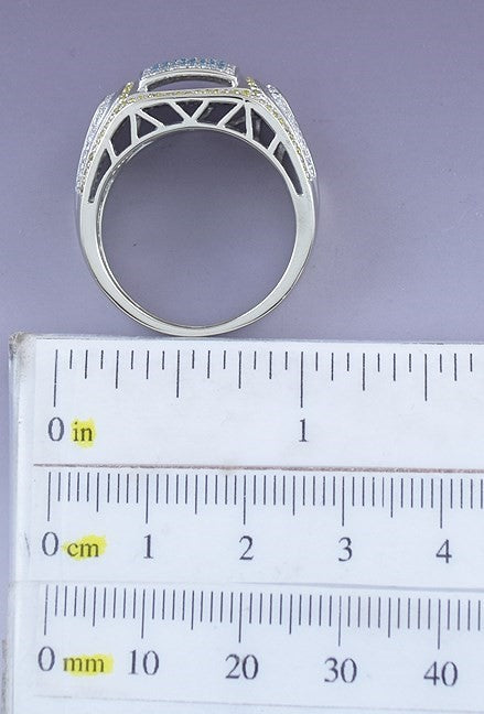 Striking 14k White Gold Blue Yellow White Diamond ~1.25ct Ring Band sz 10.5