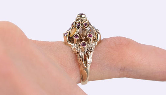 Luscious 10k Yellow Gold Tiered Dome Multi Gemstone Ring Citrine Ruby Sapphire