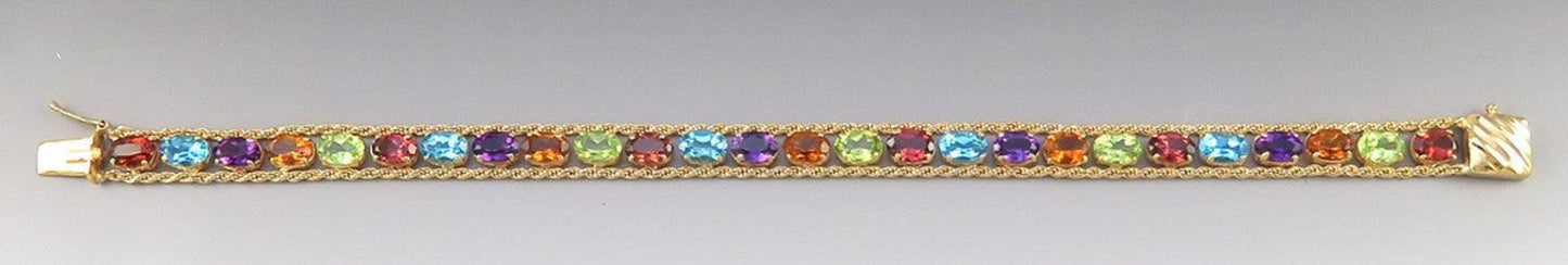 14K Gold Amethyst Blue Topaz Citrine Peridot Gemstone Bracelet