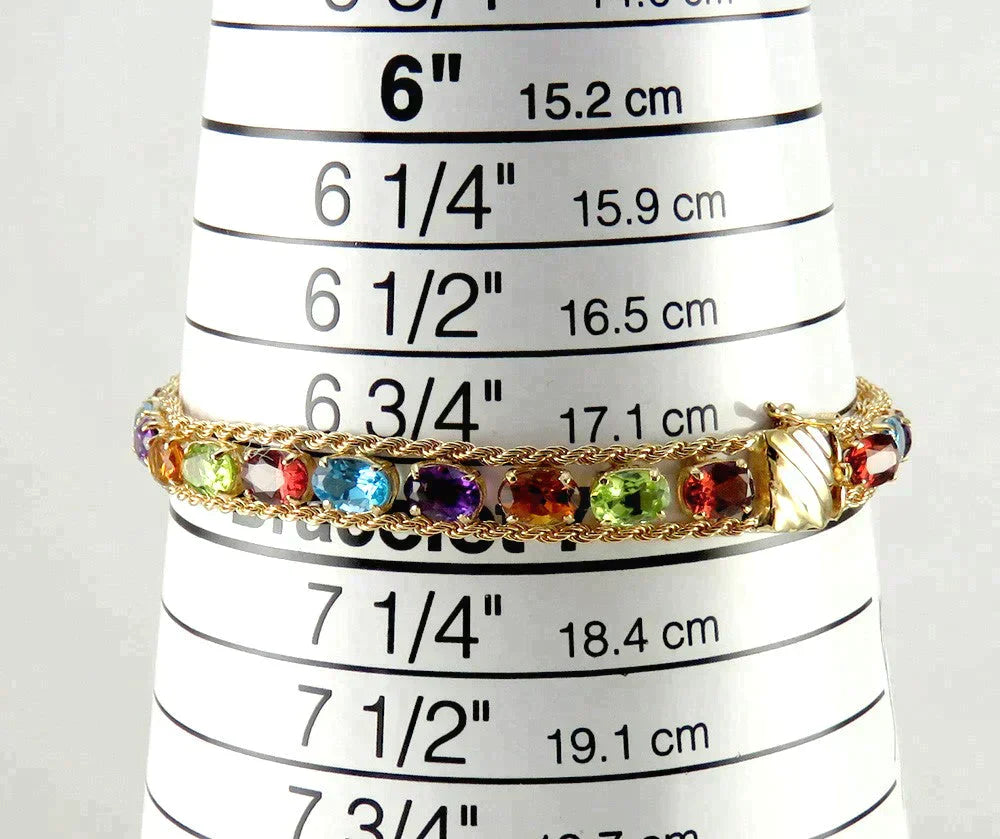 14K Gold Amethyst Blue Topaz Citrine Peridot Gemstone Bracelet