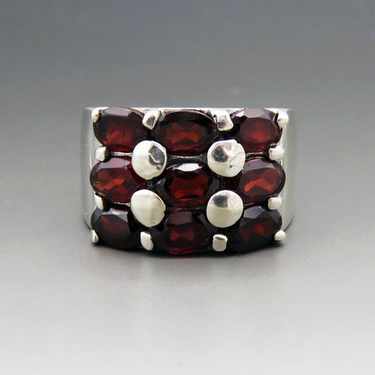 Pretty and Large 9 Garnet Sterling Silver Ring nice color
