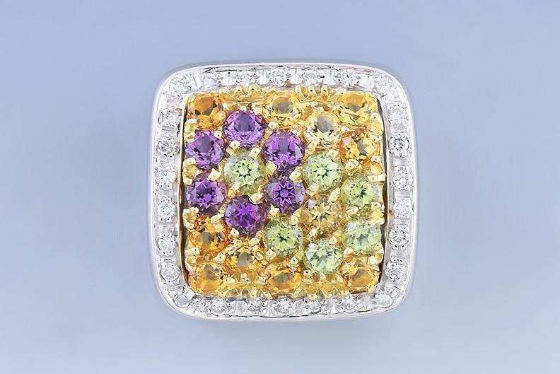 Charming 18k White Gold Diamond Gemstone Floral Spring Pendant & Earring Set