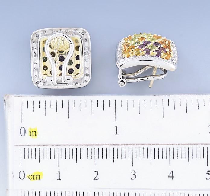 Charming 18k White Gold Diamond Gemstone Floral Spring Pendant & Earring Set