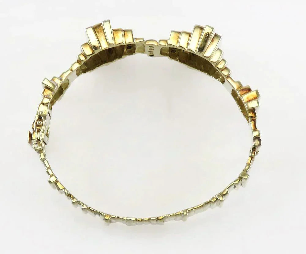 Retro Geometric Style 14K Yellow Gold Natural Diamond Thick Bangle Bracelet