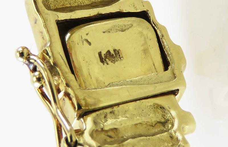 Retro Geometric Style 14K Yellow Gold Natural Diamond Thick Bangle Bracelet