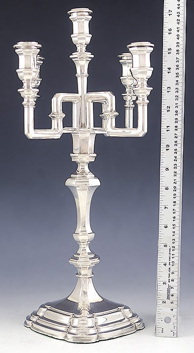 Antique c1870 European Silver 5 Light Convertible Candelabra/Candlestick 17.5"