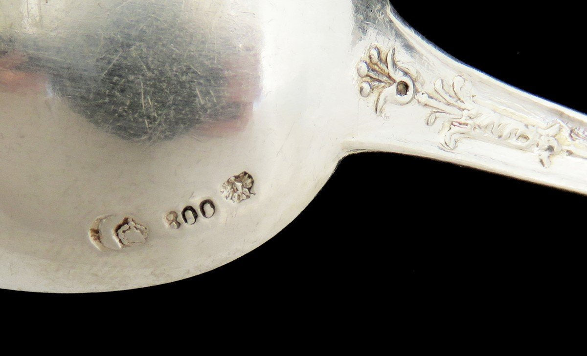Superb Set 4 Antique German 800 Silver Arabesque Teaspoons Spoons