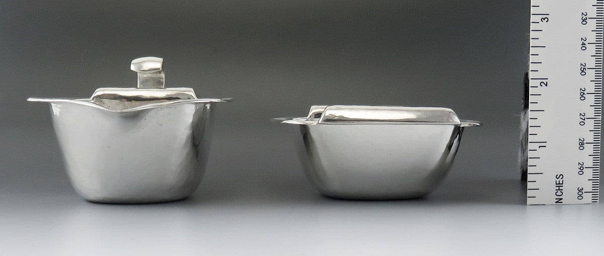 Antique Arts & Crafts German 835 Silver Tea Creamer Sugar Bowl Tray Set