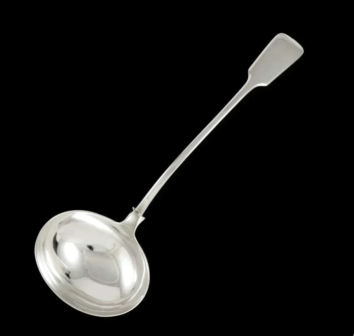 Huge Antique English Victorian Exeter Fiddle Sterling Silver Punch Soup Ladle