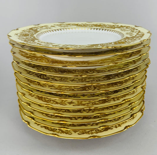 Ornate Set 12 c1910 Limoges French Gilt Dinner Plates Delinieres/Bernardaud