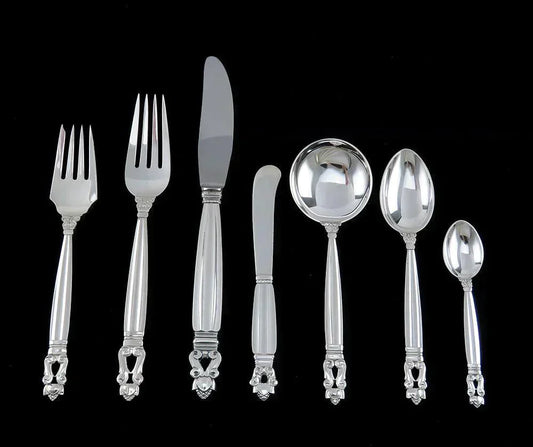 Georg Jensen Danish Sterling Silver 63pc Acorn Flatware Set No Monos