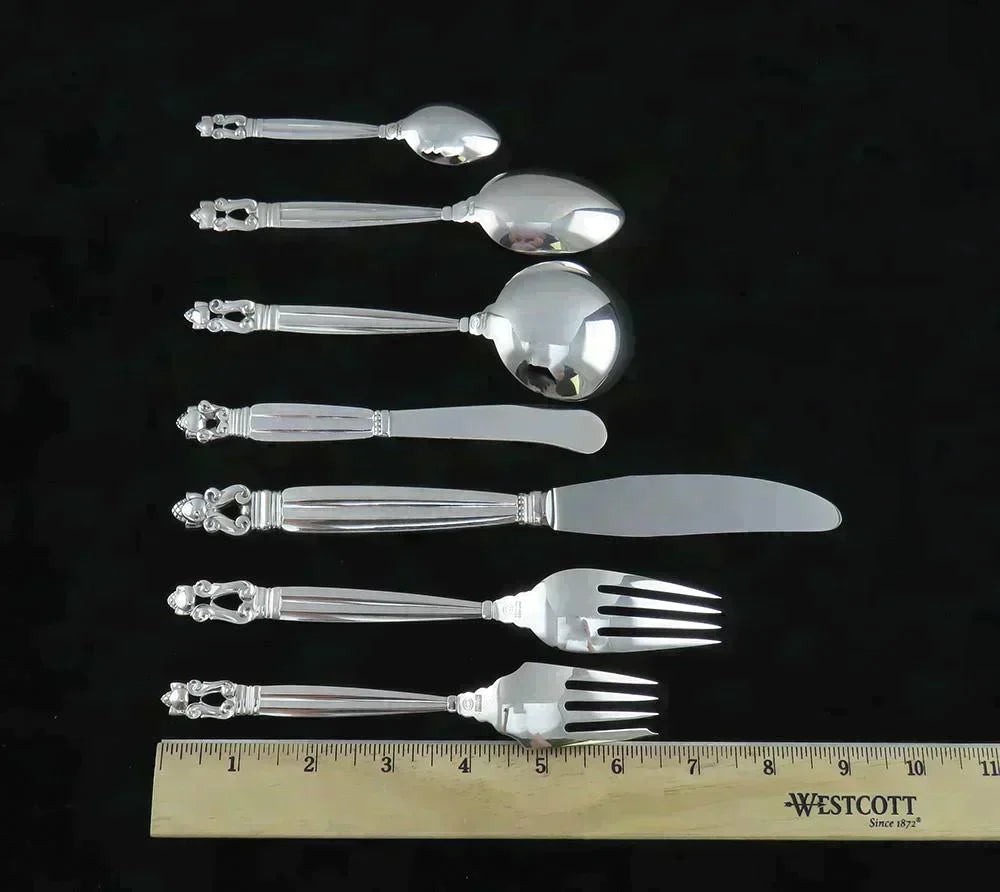 Georg Jensen Danish Sterling Silver 63pc Acorn Flatware Set No Monos