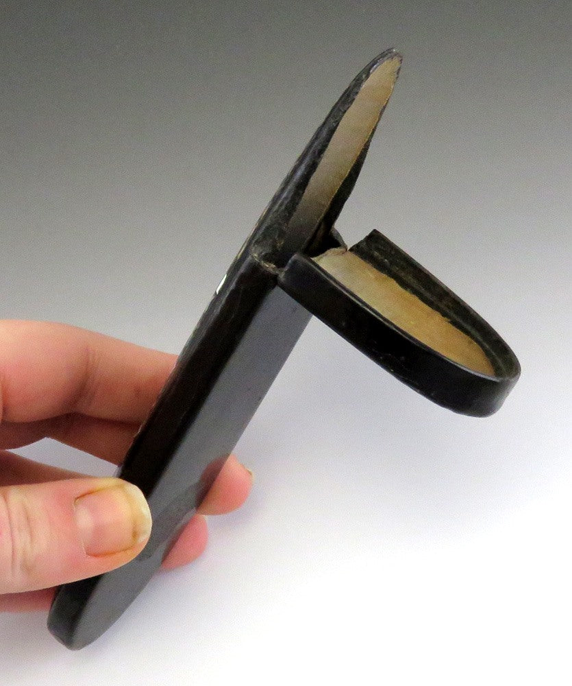 Antique American c1850 Black Paper Mache Eye Glasses Spectacles Case 6 1/8"