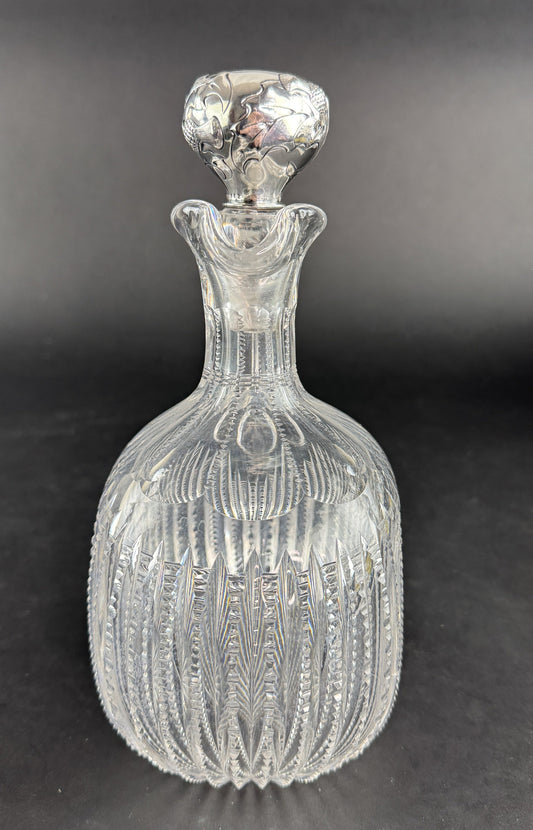 Elegant ABP Cut Glass Gorham Sterling Silver Thistle Scotch Whiskey Decanter