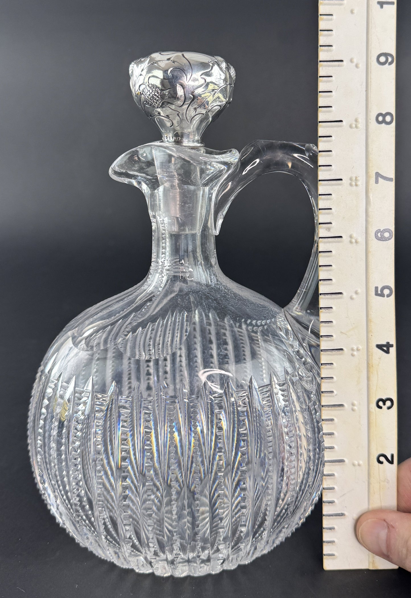 Elegant ABP Cut Glass Gorham Sterling Silver Thistle Scotch Whiskey Decanter