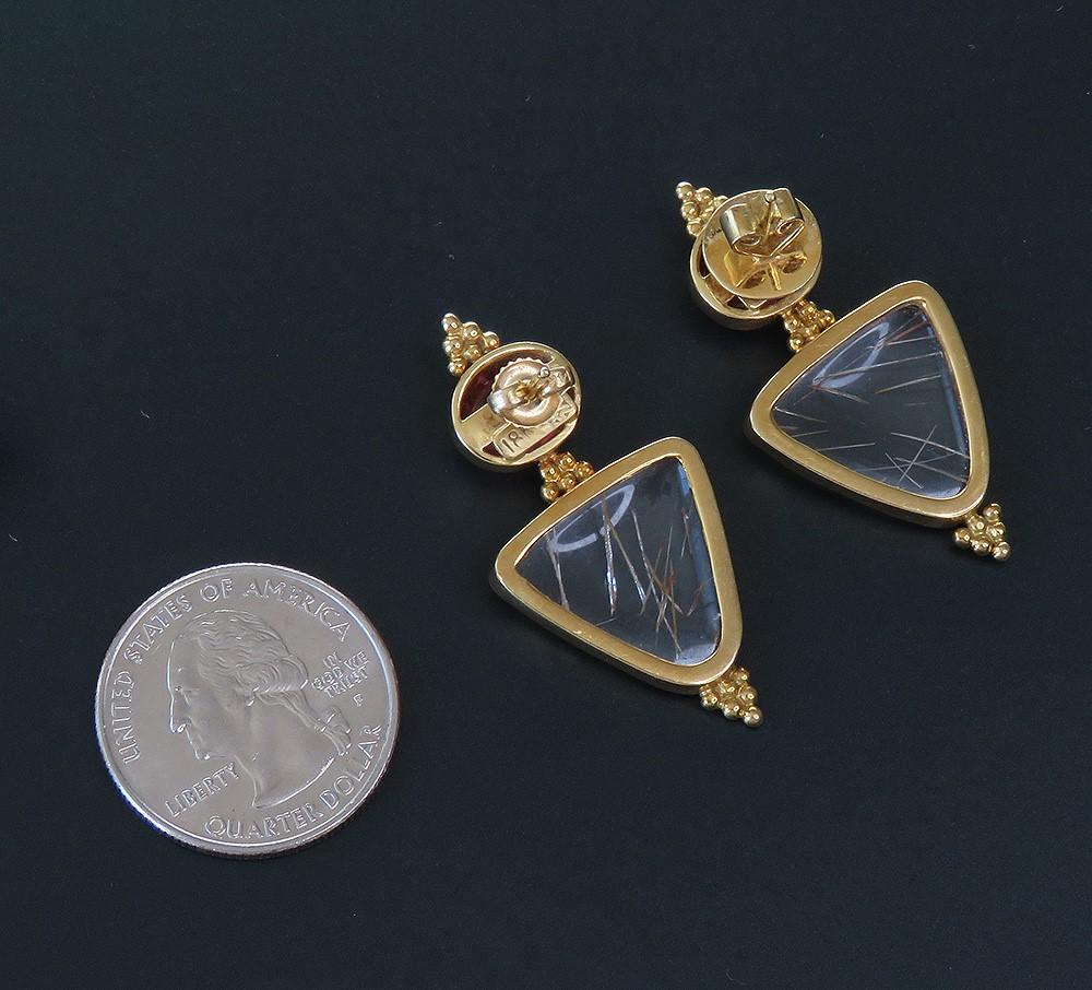 Paula Crevoshay 18k Gold Rubellite Pink Tourmaline Rutilated Quartz Earrings