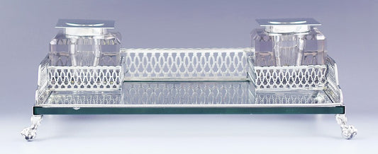 Handsome Dominick & Haff Sterling Silver Glass Double Inkwell Stand