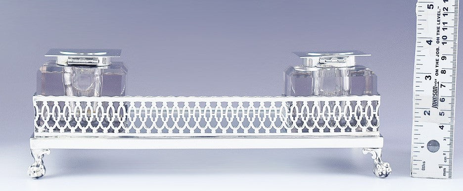 Handsome Dominick & Haff Sterling Silver Glass Double Inkwell Stand