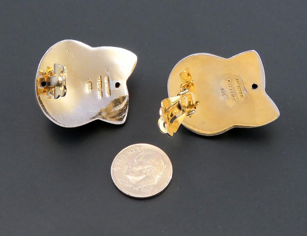 Patricia Von Musulin Gold Wash Sterling Silver Modernist Vogue Clip Earrings