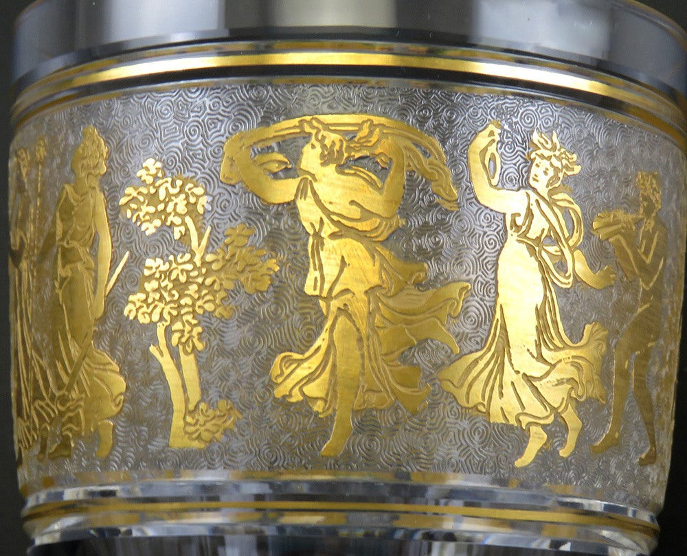 6 Val St Lambert Danse de Flore Gold Crystal Glass Water/Wine Goblets 6 3/4"