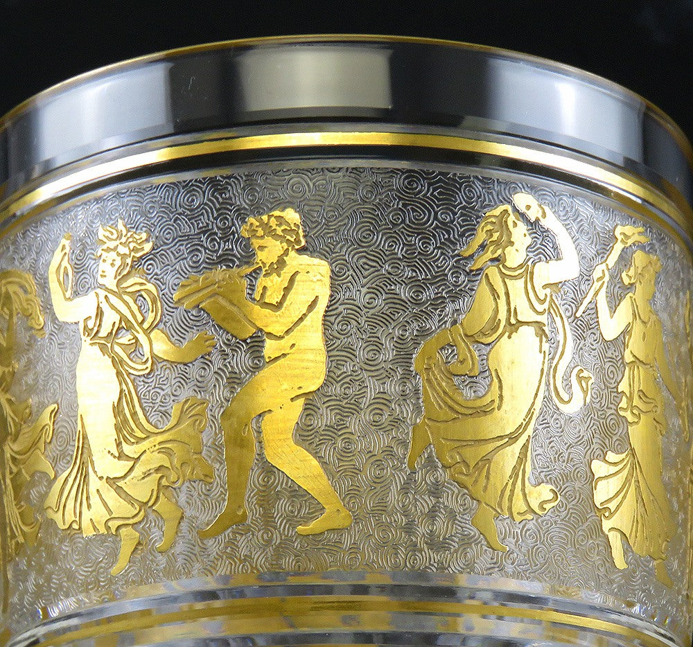 6 Val St Lambert Danse de Flore Gold Crystal Glass Water/Wine Goblets 6 3/4"