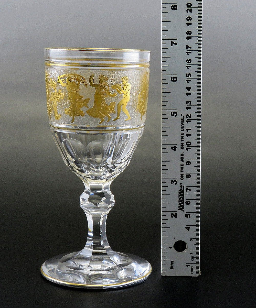 8 Val St Lambert Danse de Flore Gold Crystal Glass Water/Wine Goblets 6 3/4"