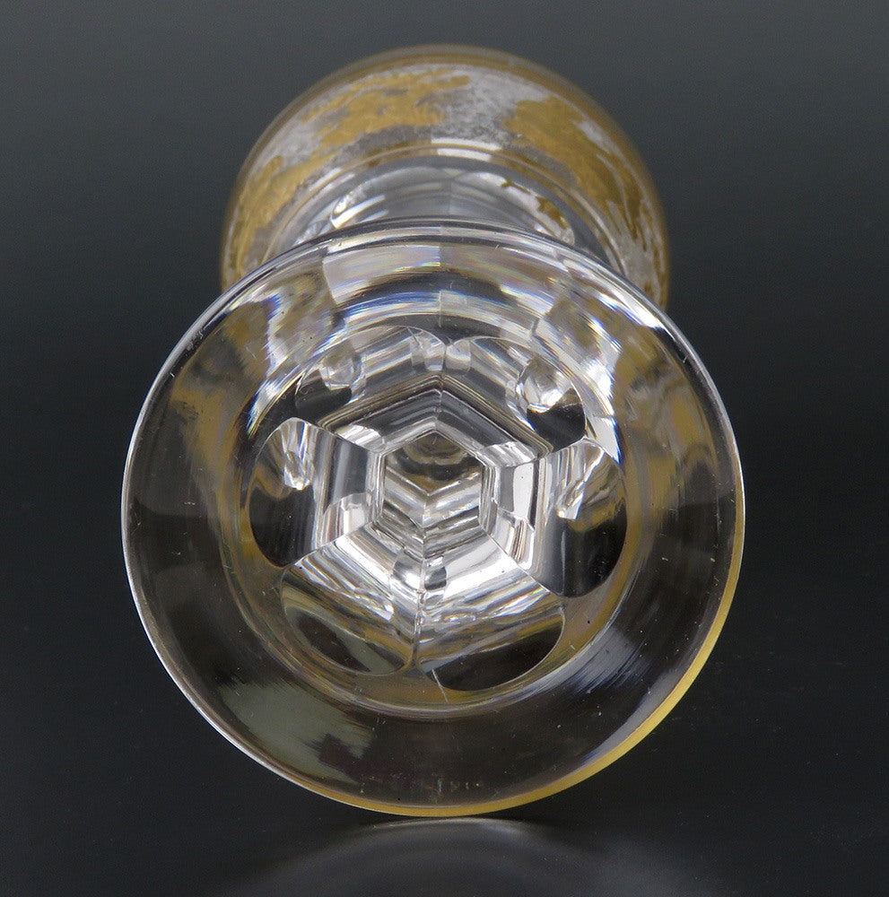 Pair Val St Lambert Danse de Flore Crystal Glass Gold Small Wine Goblets 5 1/4"