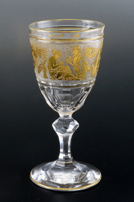 9 Val St Lambert Danse de Flore Gold Crystal Glass Small Wine Goblets 5"